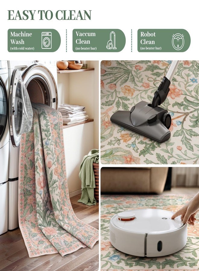 Collive Pink 5x7 Butterfly Area Rug, Vintage Floral Rug for Girls Bedroom Washable Non Slip, Soft Ultra Thin Boho Insect Carpet for Living Room Nursery Kids Room Playroom - Image 4